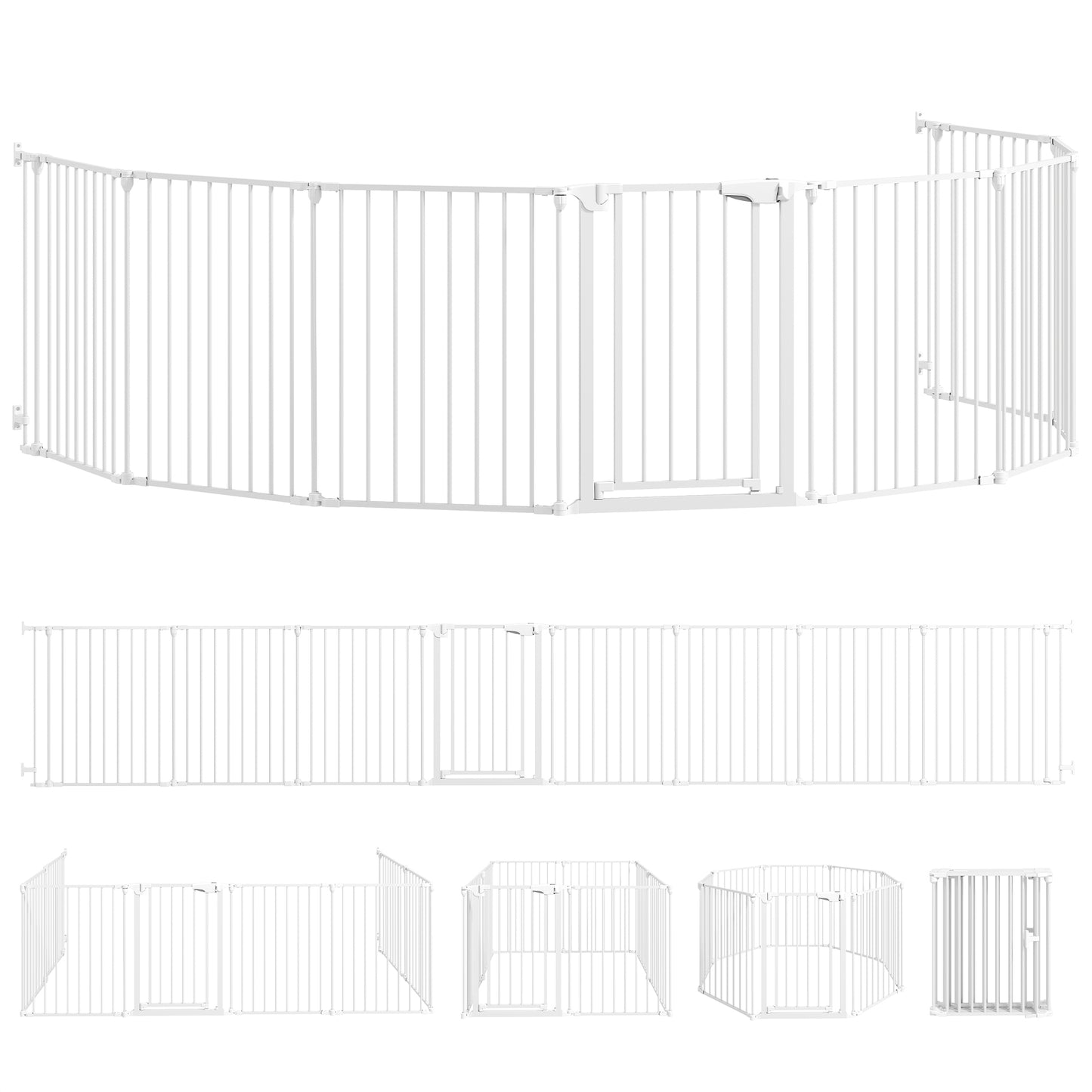 Gard pentru Câini cu 8 Panouri Modulabile cu Închidere Automată, din Oțel și ABS, 61x3x75 cm, Alb