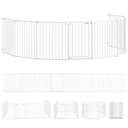 Gard pentru Câini cu 8 Panouri Modulabile cu Închidere Automată, din Oțel și ABS, 61x3x75 cm, Alb