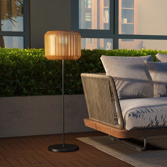 Lampă Solară  pentru Grădină cu Iluminare LED, din Oțel și Rattan PE, Ø34x130 cm, Galben