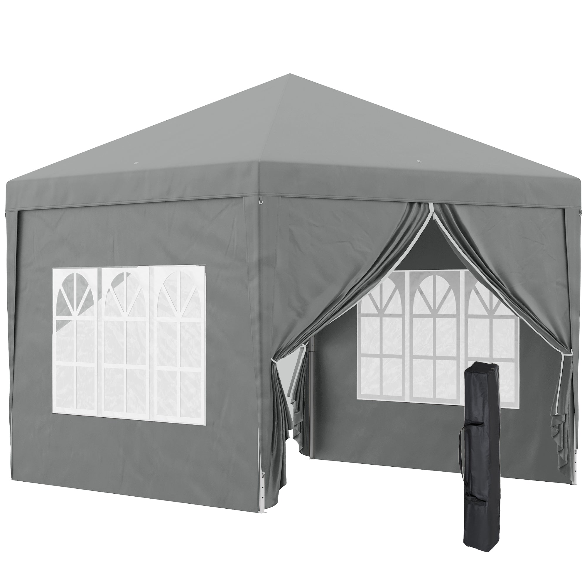 Foișor de Exterior 3x3 m Pliabil cu 4 Panouri Laterale, din Oțel și Material Oxford, Gri Deschis