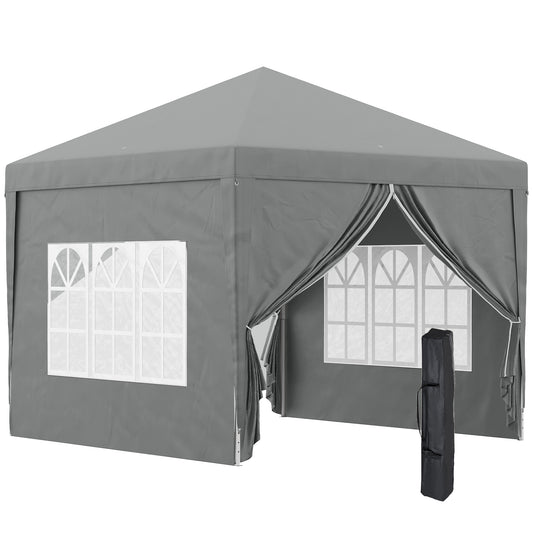 Foișor de Exterior 3x3 m Pliabil cu 4 Panouri Laterale, din Oțel și Material Oxford, Gri Deschis