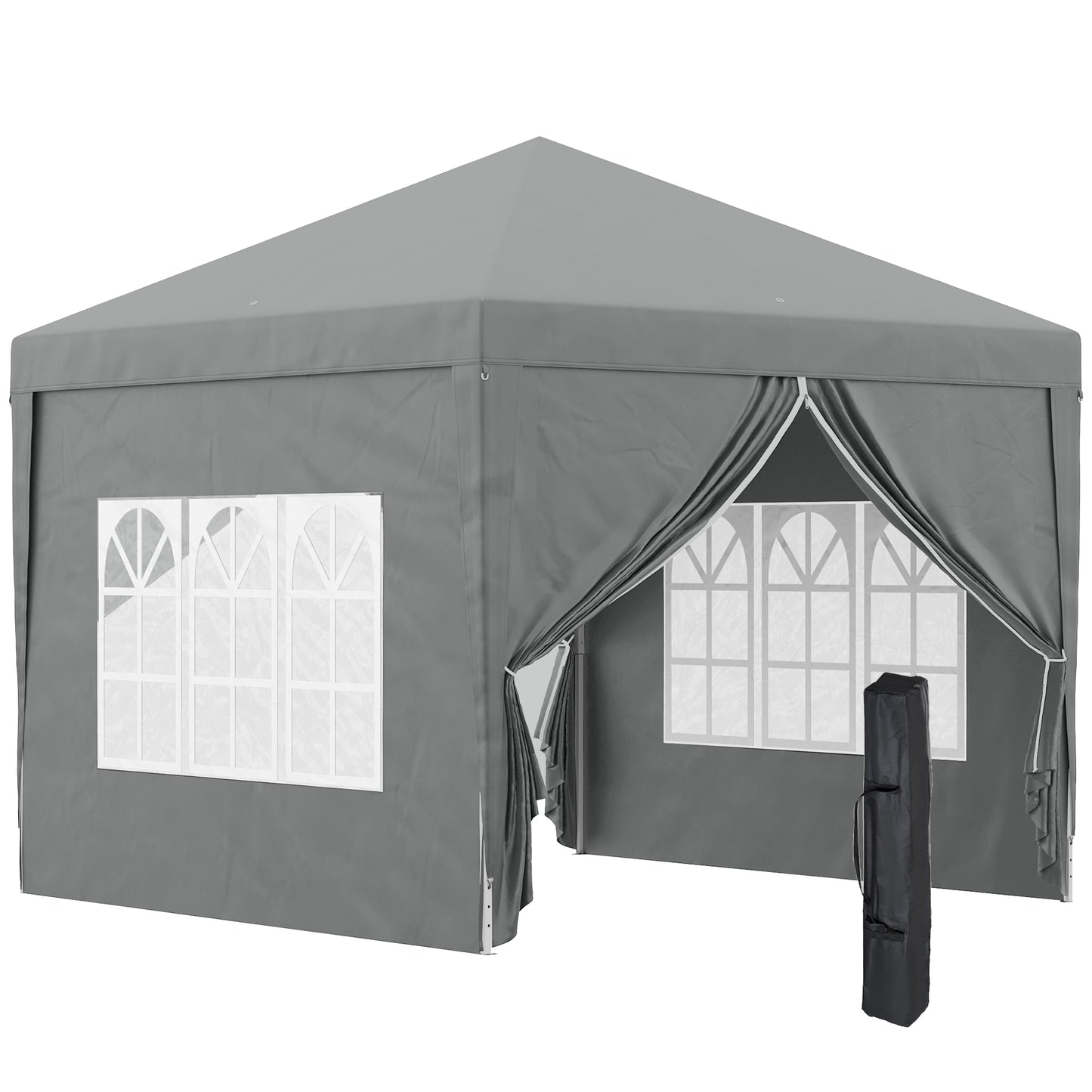 Foișor de Exterior 3x3 m Pliabil cu 4 Panouri Laterale, din Oțel și Material Oxford, Gri Deschis