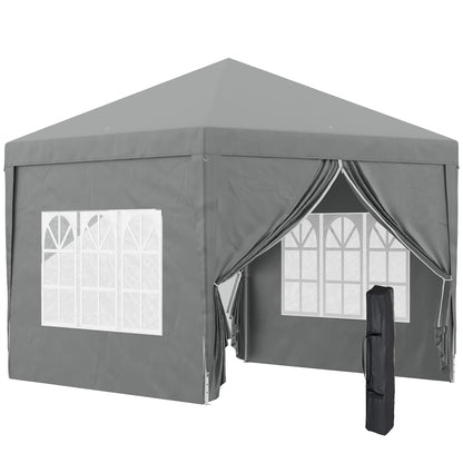 Foișor de Exterior 3x3 m Pliabil cu 4 Panouri Laterale, din Oțel și Material Oxford, Gri Deschis