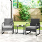 Set de Grădină 3 Piese din Rattan PE și Oțel, Set cu 2 Fotolii și Perne Lavabile, Masă de Cafea cu Blat din Sticlă, Mobilier de Balcon pentru Terasă sau Curte, Gri Închis și Negru