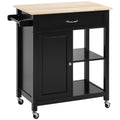 Carucior de Bucatarie din Lemn cu Sertar, Dulapior si Etajere cu Roti, 83x45x88cm, Negru