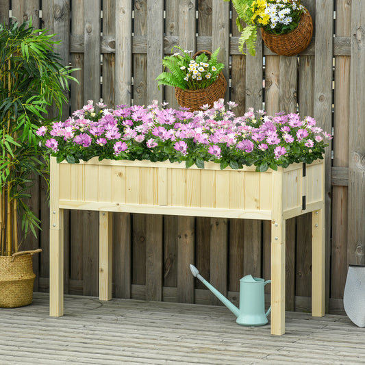 Jardinieră Ridicată Pliabilă, Pat pentru Grădină în Lemn de Brad cu 4 Orificii de Drenaj, pentru Grădină, Terasă, Balcon, 115x56x76 cm, Culoare Lemn