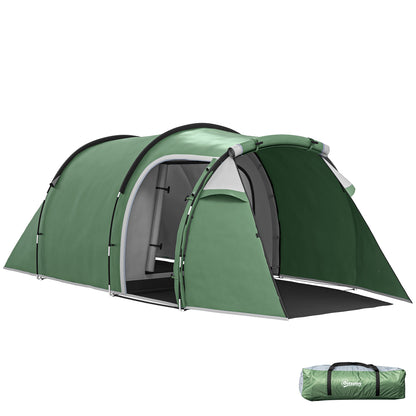Cort Camping 4 Persoane Vestibul Amplu Impermeabil Verde Inchis
