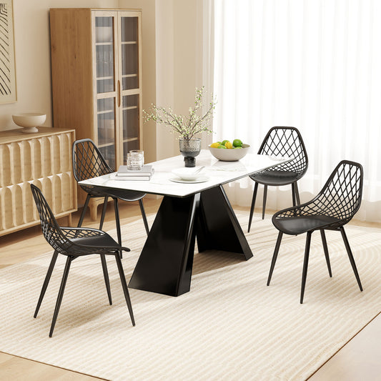 Set 4 Scaune Moderne cu Spătar Perforat Plastic și Metal Negru