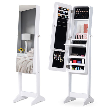 Dulapior Cutie de bijuterii cu Oglinda si Iluminare LED Automata, Alb, 30x146x36 cm