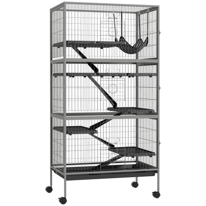 Cușcă pentru Iepuri cu 4 Intrări pe Niveluri Multiple cu Hamac, din Oțel și PP, 80x52x159 cm