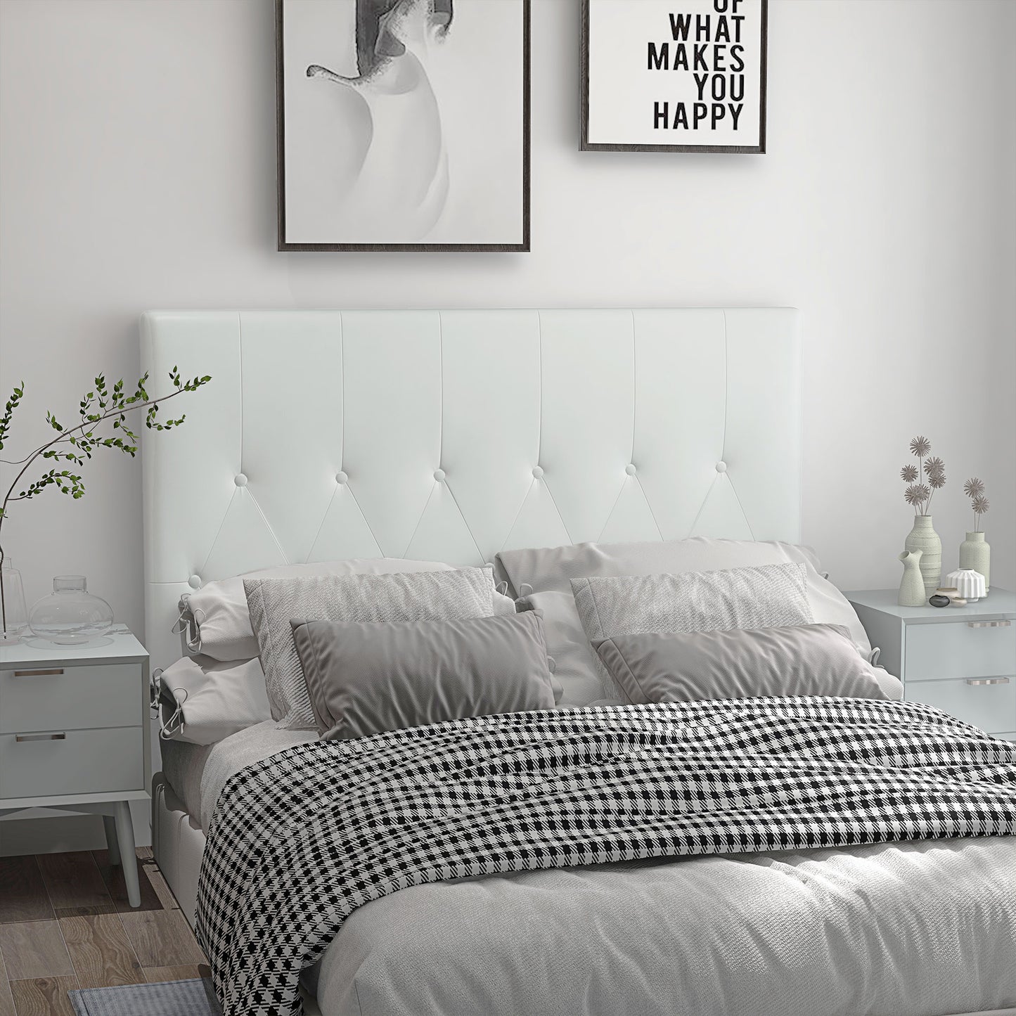 Căpătâi Pat Matrimonial Capitonată cu Design cu Nasturi, Spătar Pat din Piele PU și MDF, 160x7x120 cm, Alb