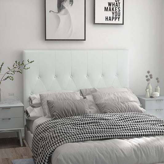 Căpătâi Pat Matrimonial Capitonată cu Design cu Nasturi, Spătar Pat din Piele PU și MDF, 160x7x120 cm, Alb