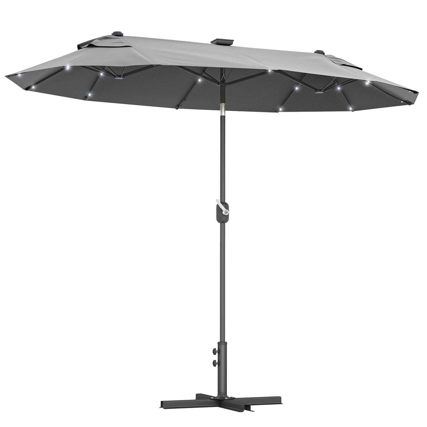 Umbrelă dublă cu bază în formă de cruce și lumini solare, 295x150x219cm, gri