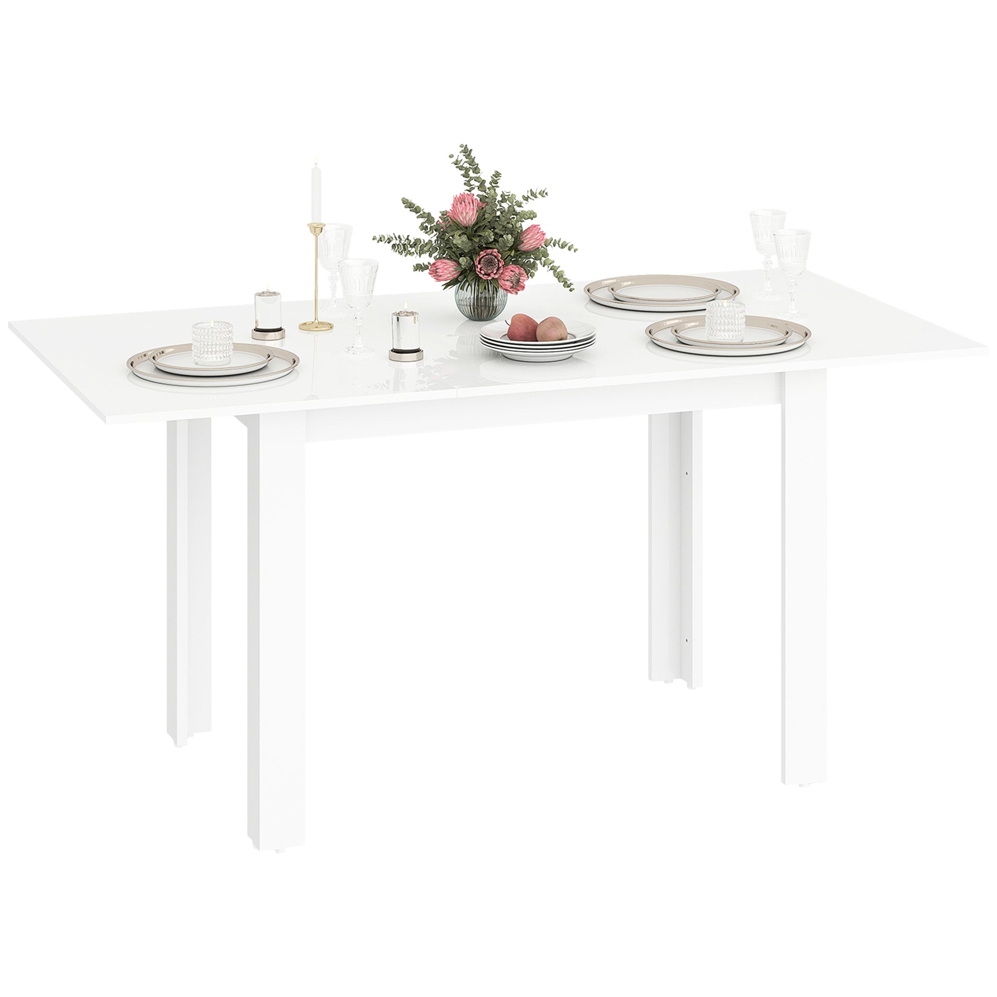Masă Extensibilă pentru 4-6 Persoane cu Panouri Rabatabile, 120-160x80x78 cm, Alb Lucios