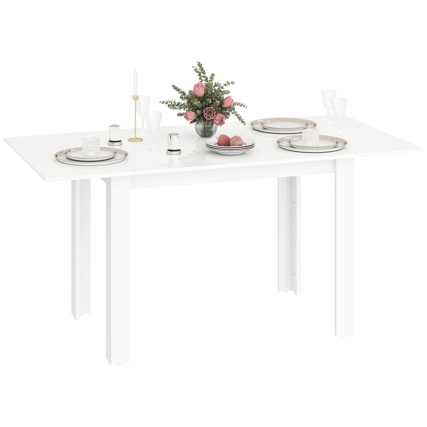 Masă Extensibilă pentru 4-6 Persoane cu Panouri Rabatabile, 120-160x80x78 cm, Alb Lucios