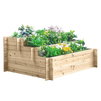 Jardiniera din Lemn pe 3 Nivele pentru Gradina si Legume, 120x100x54cm