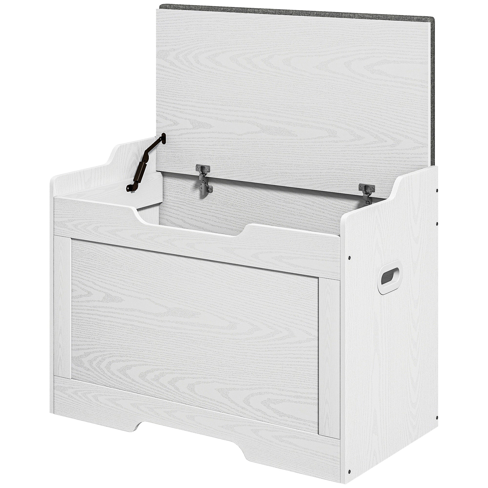 Bancă de depozitare de 103L multifuncțională din lemn cu pernă din țesătură, 75x40x56cm, albă