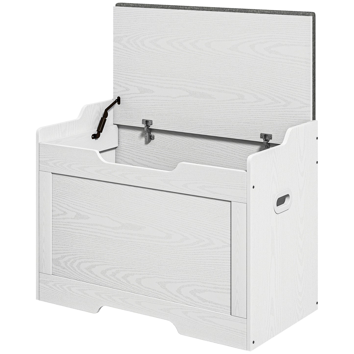 Bancă de depozitare de 103L multifuncțională din lemn cu pernă din țesătură, 75x40x56cm, albă