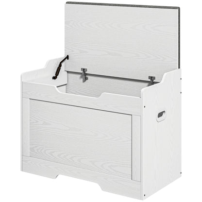 Bancă de depozitare de 103L multifuncțională din lemn cu pernă din țesătură, 75x40x56cm, albă