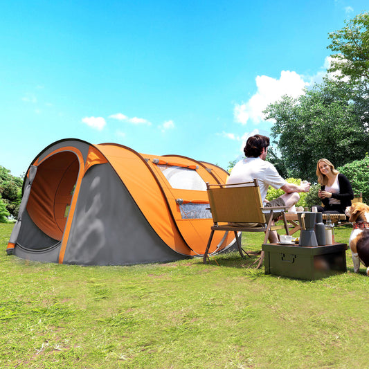 Cort de Camping Pop Up pentru 2 Persoane cu 2 Uși, 4 Ferestre și Înveliș Impermeabil, 263.5x220x123 cm, Verde