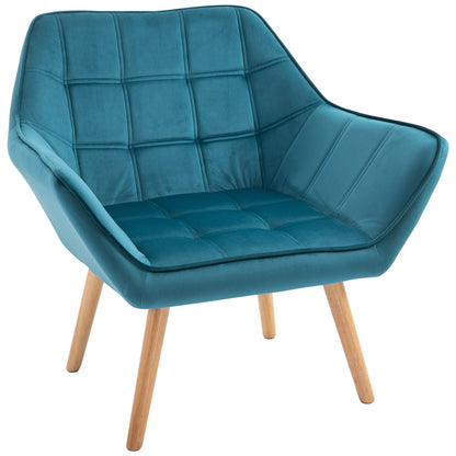 Fotoliu modern din catifea albastru, design de lux, confortabil, cu cadru metalic, ideal pentru living și dormitor