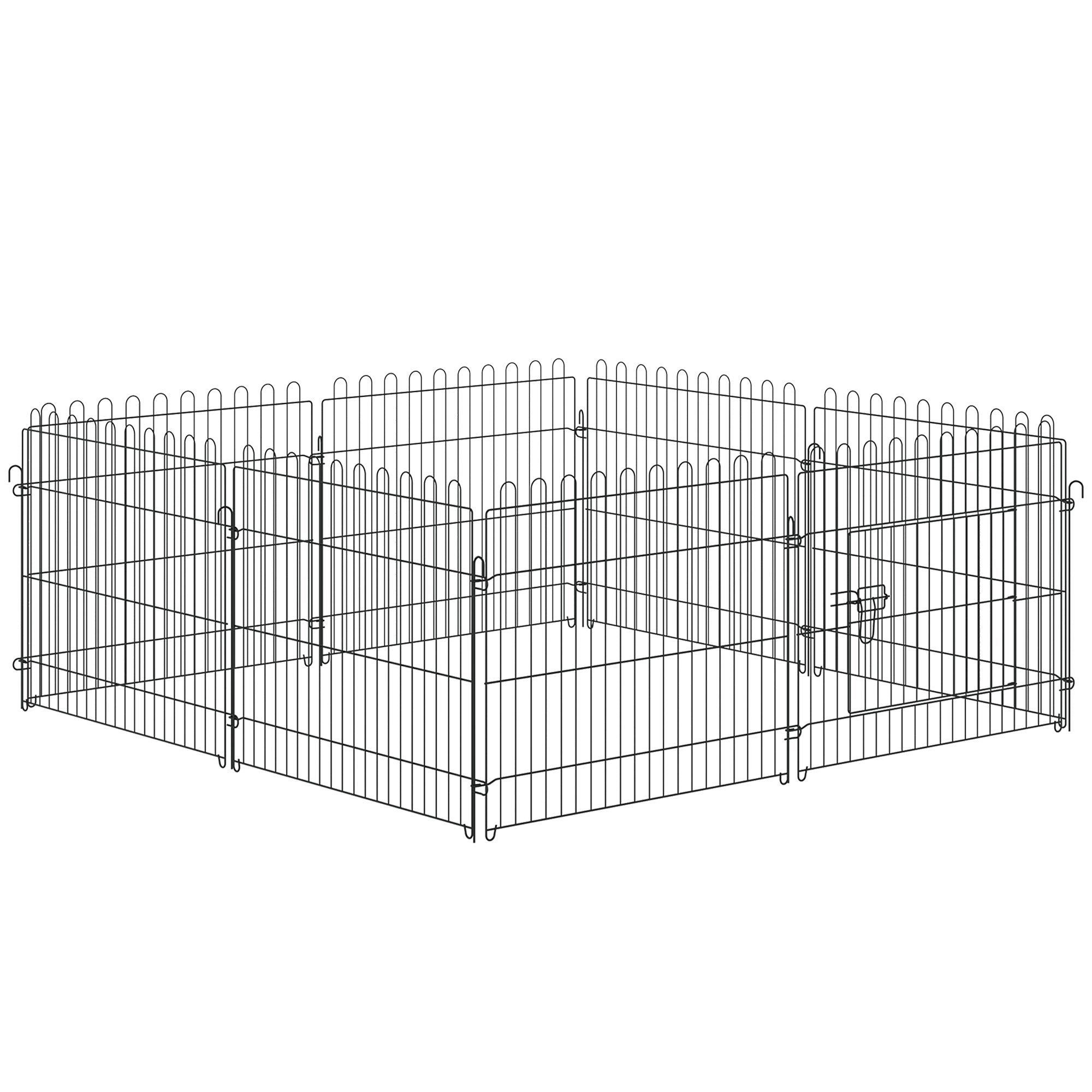 Tarc Modular pentru Animale, Gard de Protectie Pliabil din Otel cu 8 Panouri pentru Caini, Pisici sau Pui, Ø 158 x 61 cm, Negru