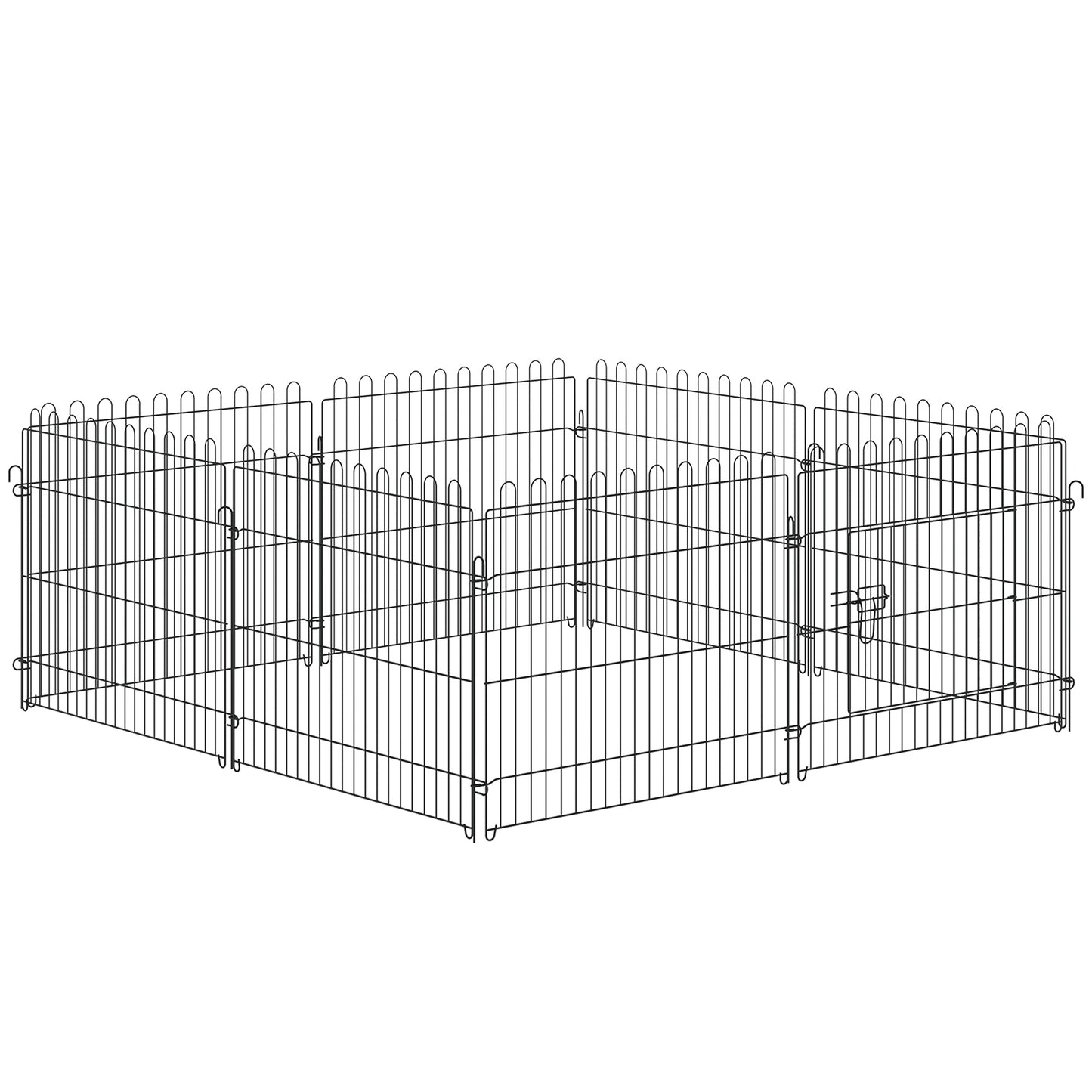 Tarc Modular pentru Animale, Gard de Protectie Pliabil din Otel cu 8 Panouri pentru Caini, Pisici sau Pui, Ø 158 x 61 cm, Negru