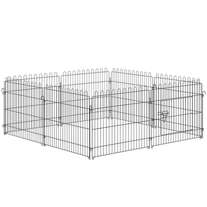Tarc Modular pentru Animale, Gard de Protectie Pliabil din Otel cu 8 Panouri pentru Caini, Pisici sau Pui, Ø 158 x 61 cm, Negru