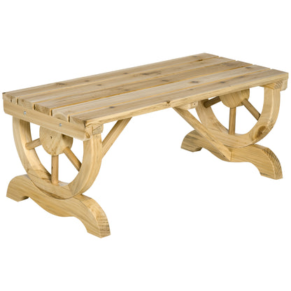 Bancă de Grădină cu 2 Locuri, Design cu Roți, Bancă de Exterior din Lemn de Brad, Potrivită pentru Terasă, Patio și Curte, 98x50x39.5 cm, Culoare Lemn Natural