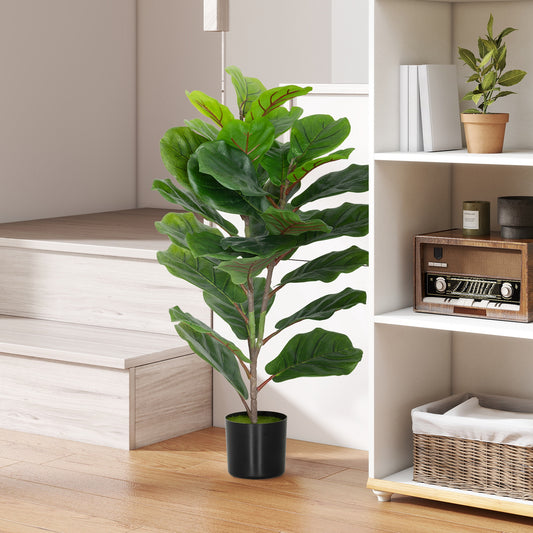Plantă Artificială Ficus Lyrata Înaltă de 80 cm, Decorativă pentru Interior cu Ghiveci, Verde