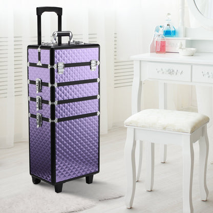 Valiza Machiaj Profesional – Aluminiu Mov cu Trusa Detasabila