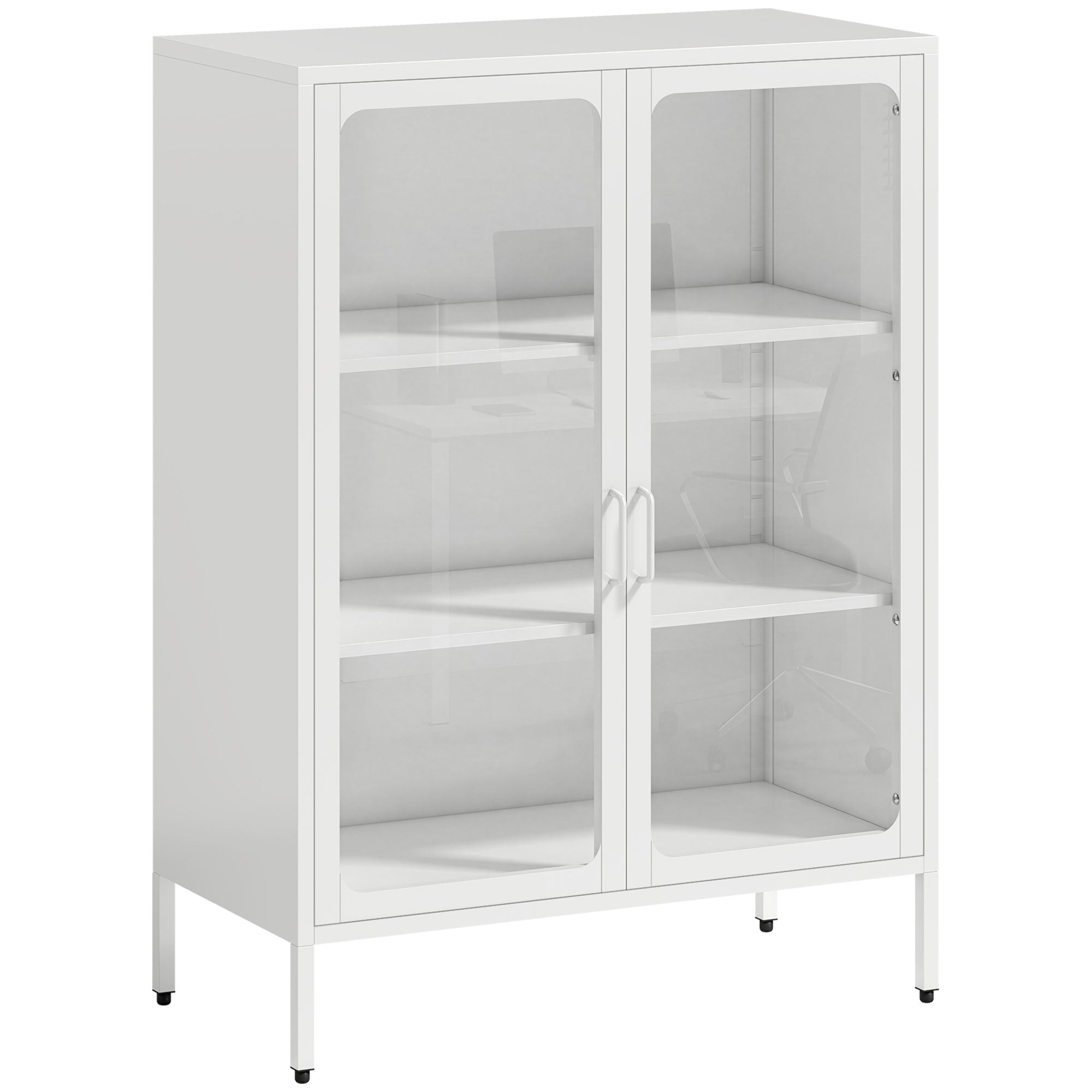 Dulap pentru Documente din Oțel cu 2 Uși din Sticlă și Rafturi Reglabile, 80x40x110 cm, Alb