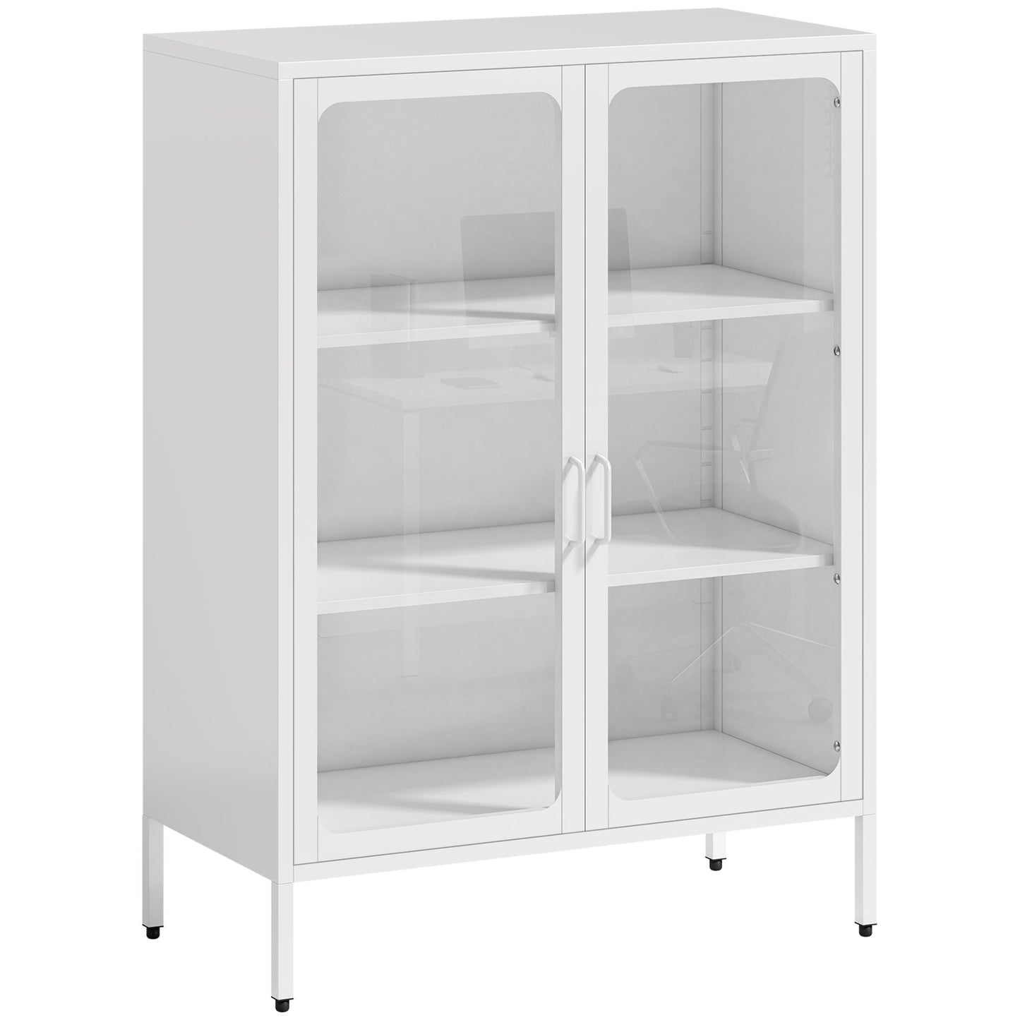 Dulap pentru Documente din Oțel cu 2 Uși din Sticlă și Rafturi Reglabile, 80x40x110 cm, Alb