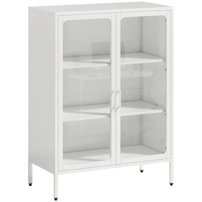 Dulap pentru Documente din Oțel cu 2 Uși din Sticlă și Rafturi Reglabile, 80x40x110 cm, Alb