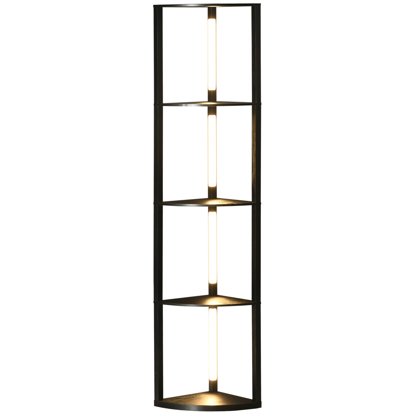 Lampadar Coloană din MDF cu 4 Rafturi și Iluminare LED de 3000K, 41x29.5x163.5 cm, Negru