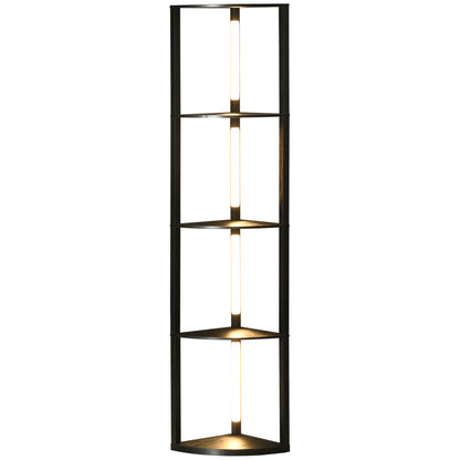 Lampadar Coloană din MDF cu 4 Rafturi și Iluminare LED de 3000K, 41x29.5x163.5 cm, Negru