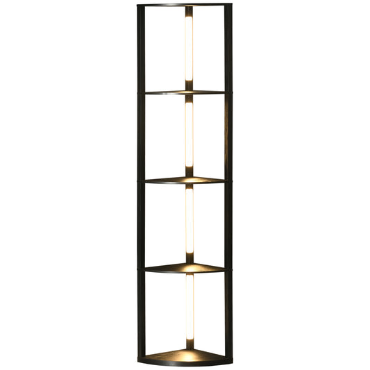 Lampadar Coloană din MDF cu 4 Rafturi și Iluminare LED de 3000K, 41x29.5x163.5 cm, Negru