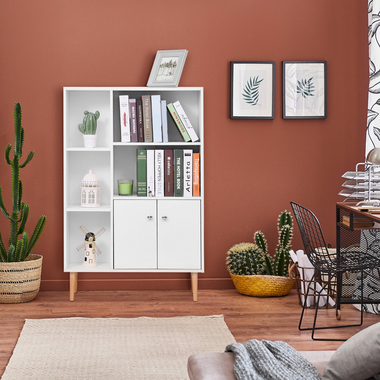 Biblioteca Alba 80×23,5×118 cm – Lemn cu Picioare din Pin