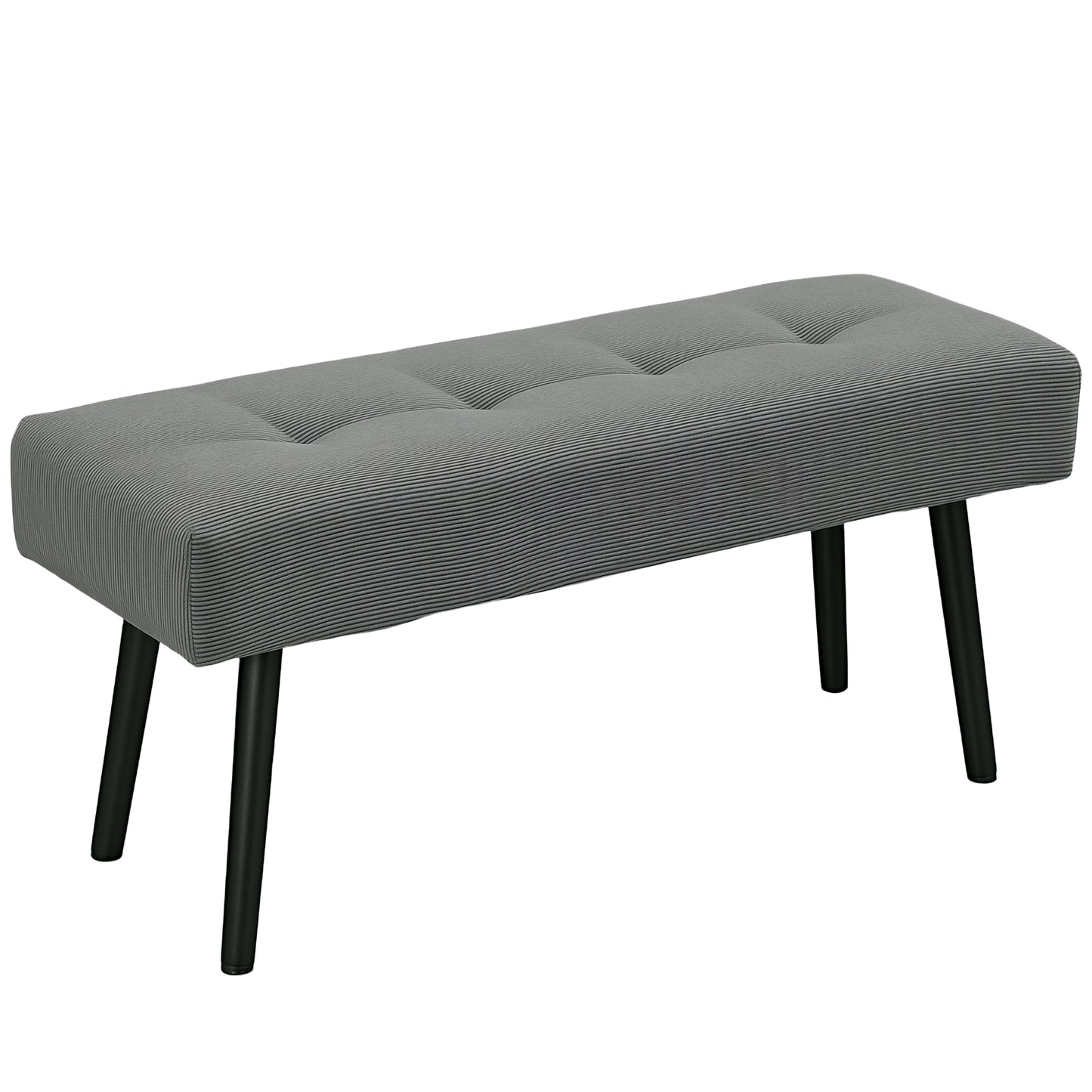 Bancă pentru capătul patului matlasată din material textil cu efect catifelat cu nervuri și oțel, 100x36x45 cm, gri