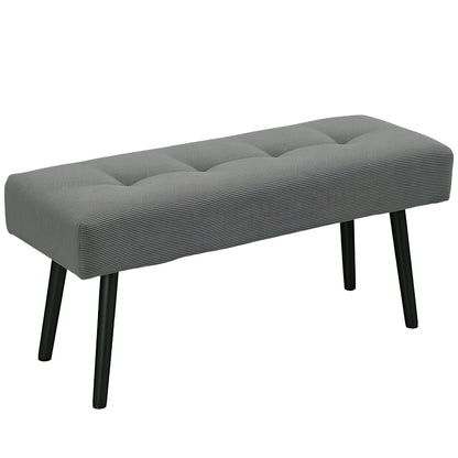 Bancă pentru capătul patului matlasată din material textil cu efect catifelat cu nervuri și oțel, 100x36x45 cm, gri