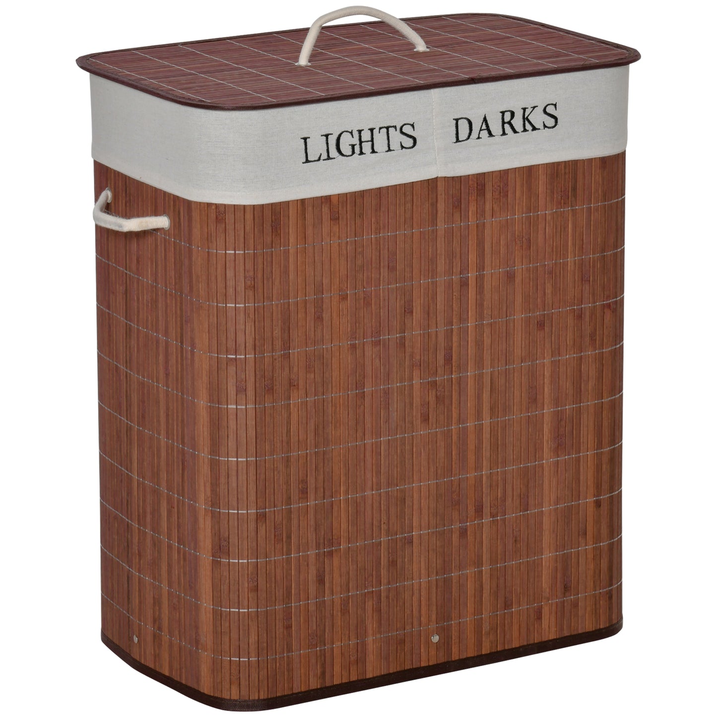 cos de rufe din bambus, 100L, 2 compartimente