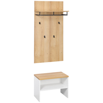 Entryway Organizer with Shoe Bench, Shoe Rack, Hall Tree with 4 Hooks, Coat Rack for Hallway, White and Natural