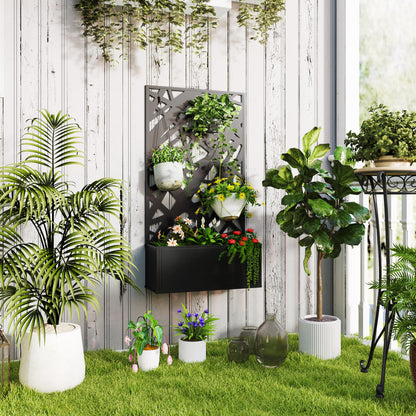Jardinieră Ridicată cu Spalier Decorativ pentru Plante Cățărătoare, pentru Sol sau Perete, 61x23x113 cm, Negru