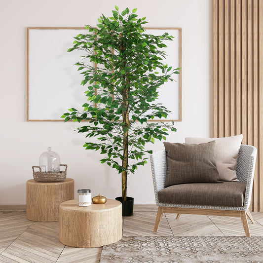 Plantă Artificială de Ficus cu 1260 Frunze, Plantă Artificială cu Ghiveci Inclus, Ø17,5x14,5 cm, Verde