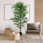Plantă Artificială de Ficus cu 1260 Frunze, Plantă Artificială cu Ghiveci Inclus, Ø17,5x14,5 cm, Verde