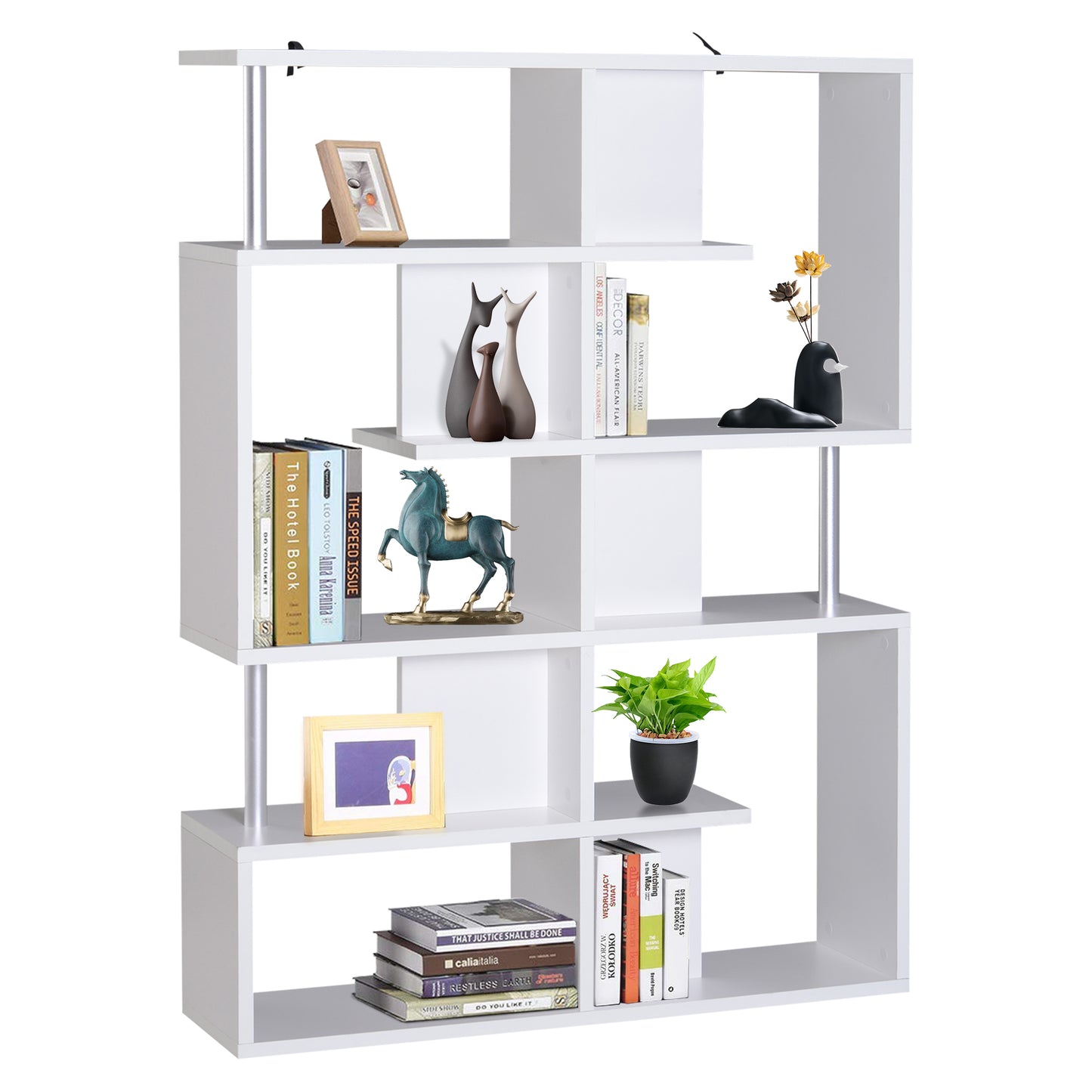 Bibliotecă albă 5 niveluri, Mobilier Librarie cu 5 rafturi 12x28,6x160cm