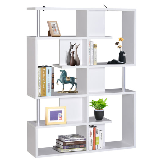 Bibliotecă albă 5 niveluri, Mobilier Librarie cu 5 rafturi 12x28,6x160cm