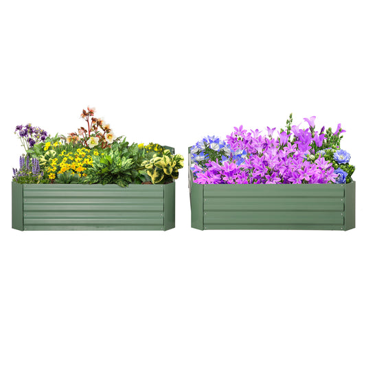 Set 2 Paturi de Gradina Înălțate din Oțel, Jardinieră de Grădină pentru Plante, Legume și Arbuști, 100x100 cm, Verde