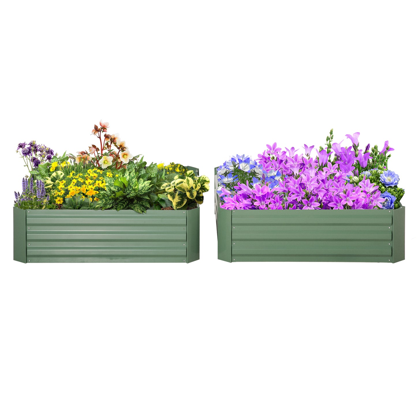 Set 2 Paturi de Gradina Înălțate din Oțel, Jardinieră de Grădină pentru Plante, Legume și Arbuști, 100x100 cm, Verde