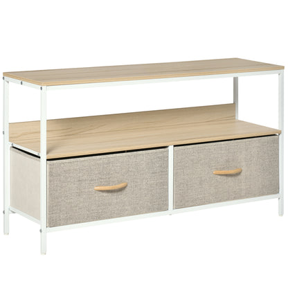 Dulap TV de 47" cu Sertare Pliabile din Material Textil și Raft din Metal și MDF, 98x29x56cm, Culoare Lemn